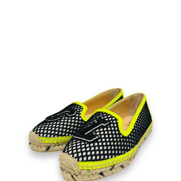 CHRISTIAN LOUBOUTIN Black White Neon Yellow Ivy Espapop Flats Espadrilles 36 - Picture 8 of 9
